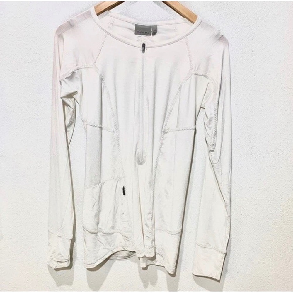 Athleta Pullover Half Zip Thumbhole Ruched Back Small White Women